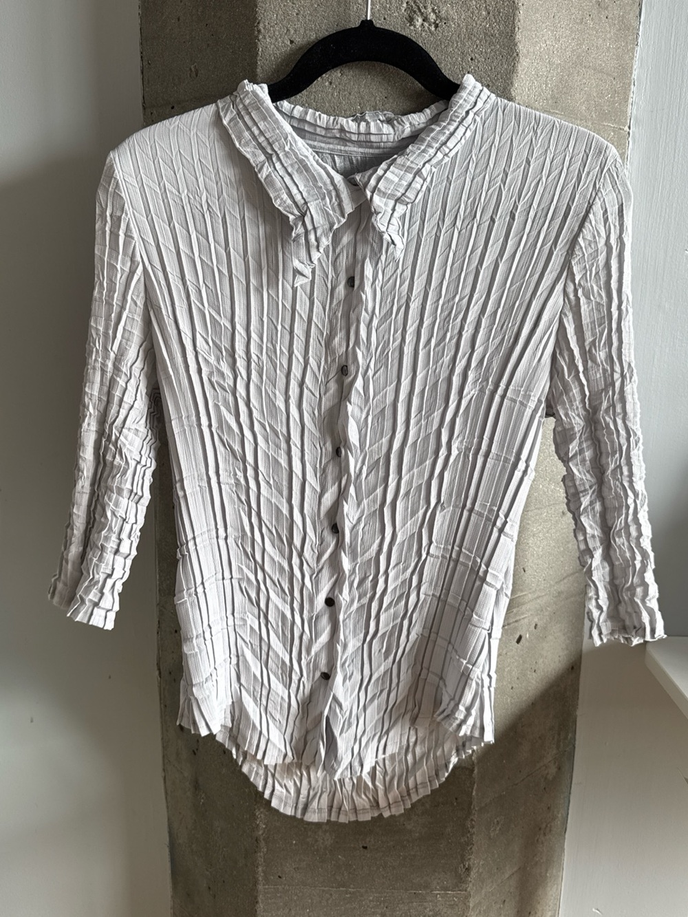 Babette SF Pleated Button-Front Shirt in Light Gray